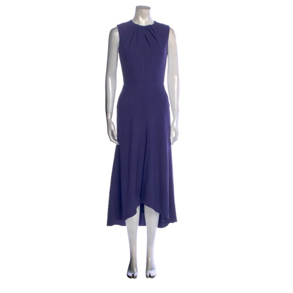 ALEXANDER McQUEEN  Midnight Blue Wool Crepe Midi A-Line Dress - Picture 3 of 5
